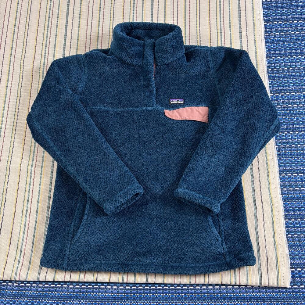 Patagonia Jacket Girls Large Blue Snap Fleece Pullover Worn Wear Outdoor Hiking